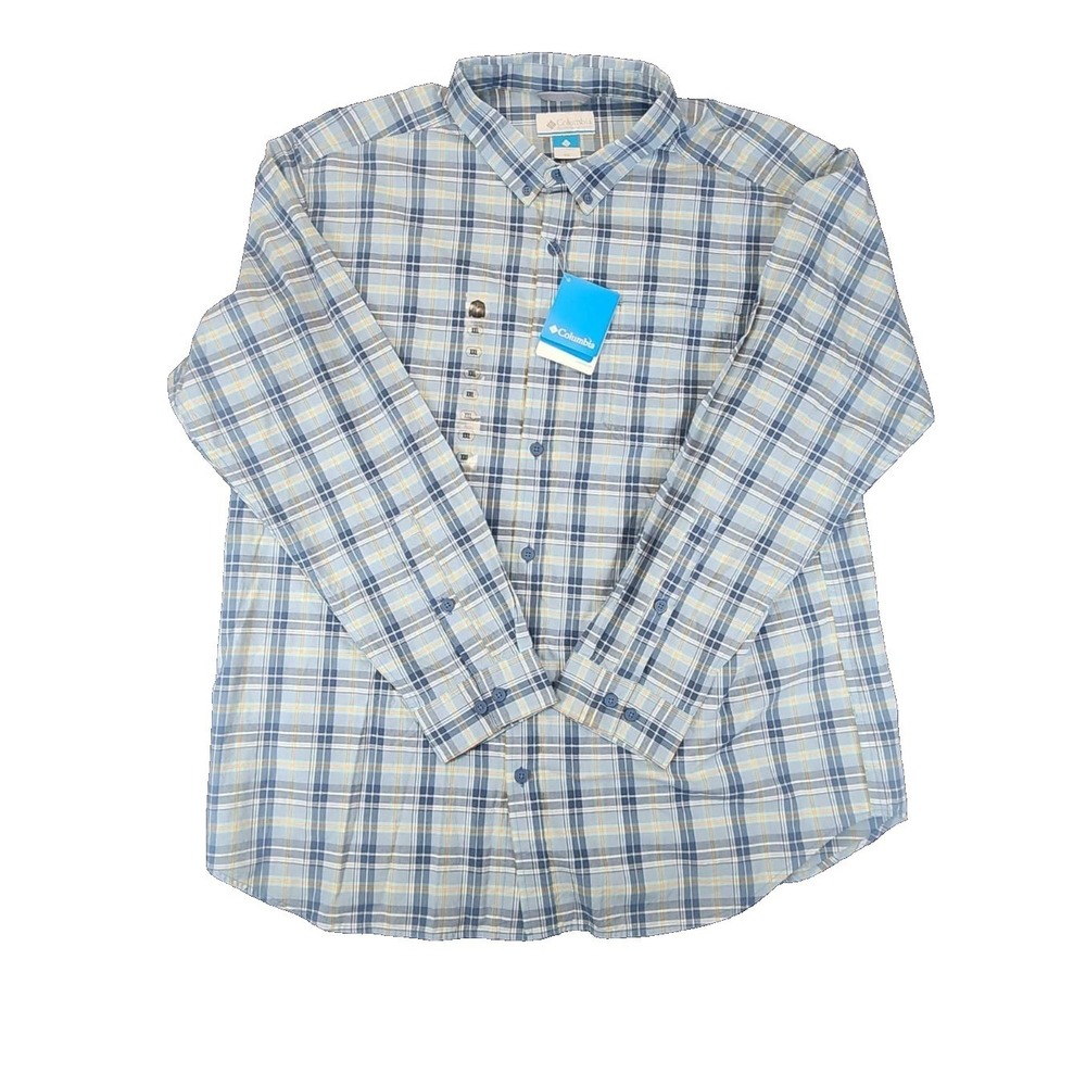Columbia Button Down Mens XXL Blue Plaid Sportswear Short Sleeve Hiking Shirt